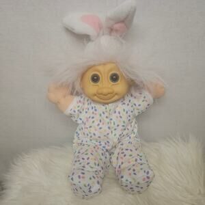 VTG Russ Berrie Troll Doll Bunny Jelly Bean Pajamas Pink Hair 90s Collectible